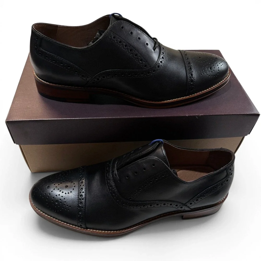 Johnston & Murphy Conard Captoe Black Calfskin Brogue Oxfords Mens 9 M New